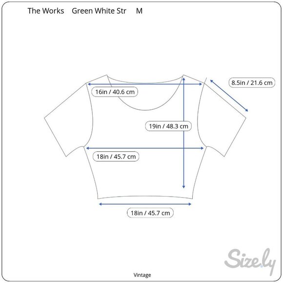 The Works Vintage Womens Green White Striped Pleated Puff Sleeve V-Neck Crop Top - Picture 8 of 8